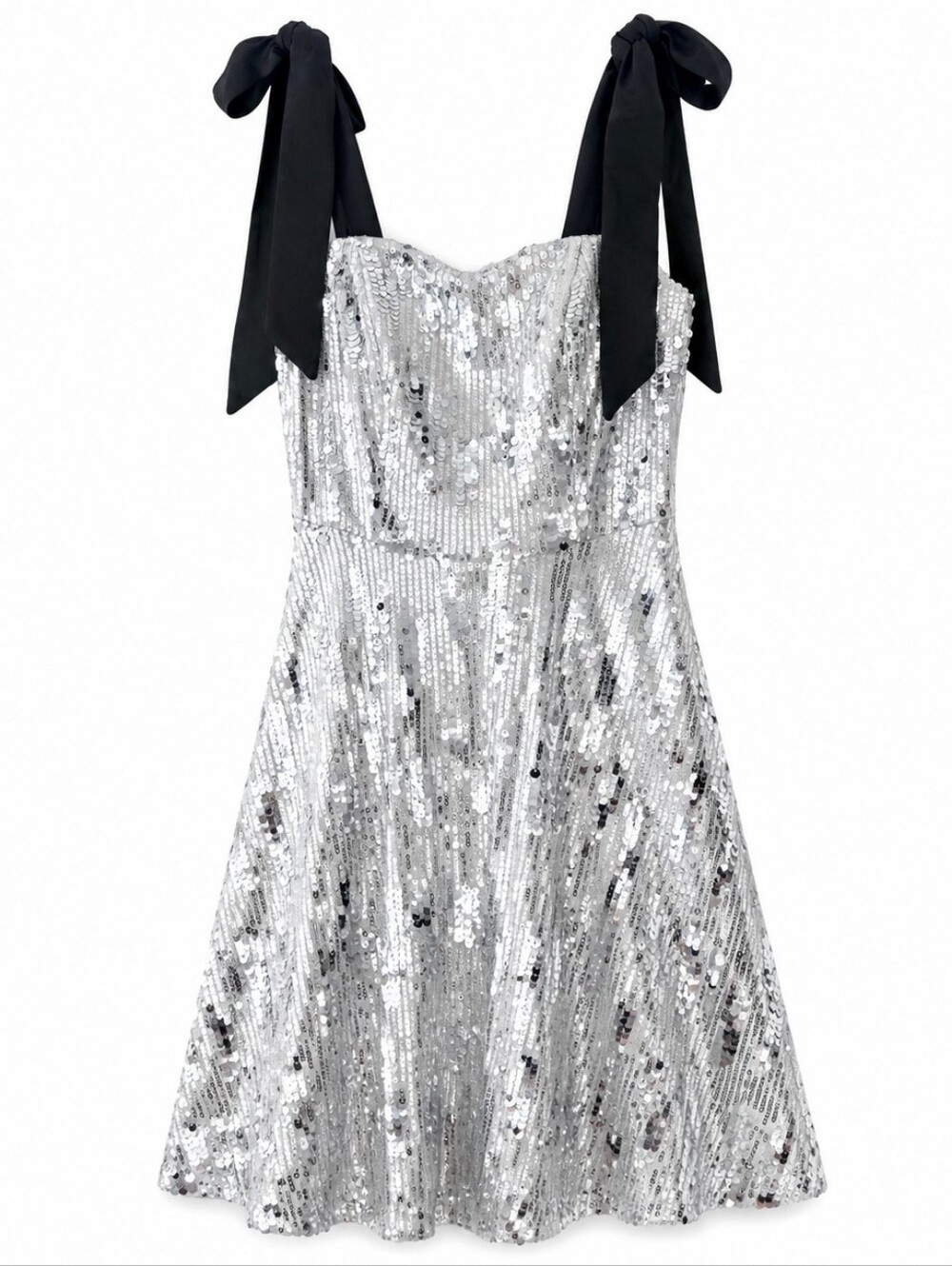 by & by Silver Sequin Mini Dress with Black Shoulder Ties